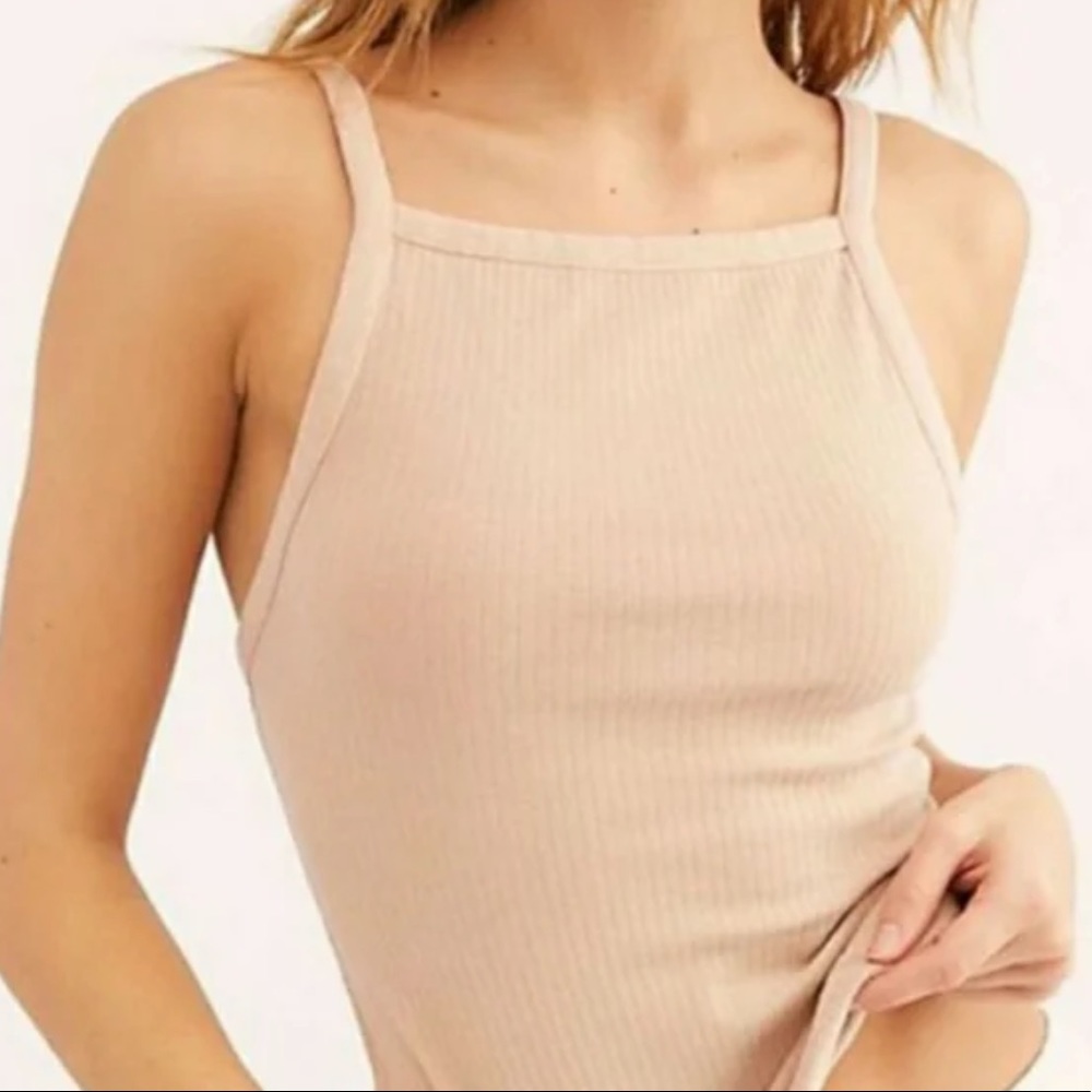 Free People Intimately Set Up Sugar Pale Pink High Square Neck Ribbed Tank Top